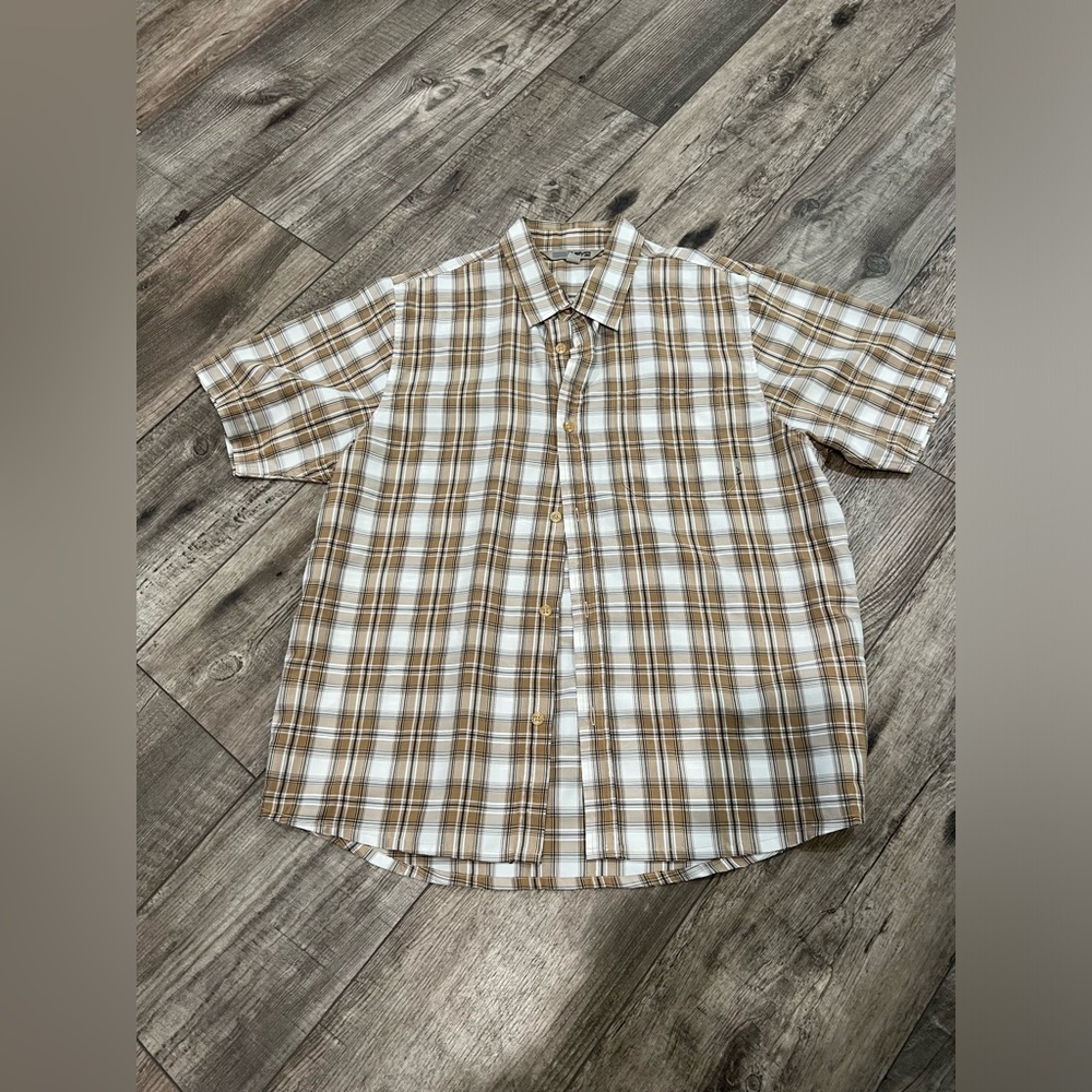 Men’s size Large button down shirt brown and white Rusty shirt